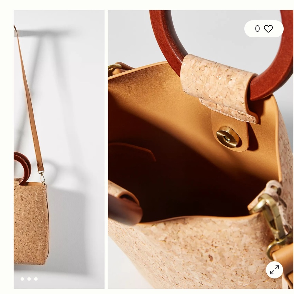 Anthropologie Tan Shoulder Bag with Wooden Handle - Picture 5 of 5